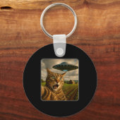 Funny Cat Selfie With Ufo Alien Meme Schlüsselanhänger (Vorderseite)