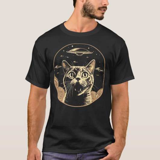 Funny Cat Selfie with UFOs Cat Mom Cat Dad Funny C T-Shirt (Vorderseite)