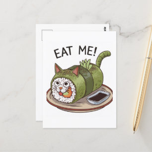 Funny Cat Shaped Sushi Roll Postkarte