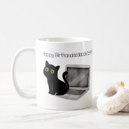 Funny Cat Sitting auf Laptop Geburtstagskaffee Tas Kaffeetasse