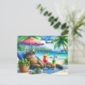 Funny Cat Slogan Kitty am Strand Postkarte (Stehend Vorderseite)