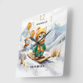 Funny Cat Snowboarden Winterkids Quadratische Wanduhr (Winkel)