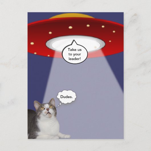 Funny Cat & Spaceship Postkarte (Vorderseite)