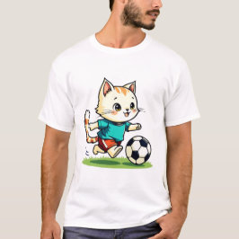 Funny Cat Spielen Fußball Niedlich Katzenjacke Vin T-Shirt