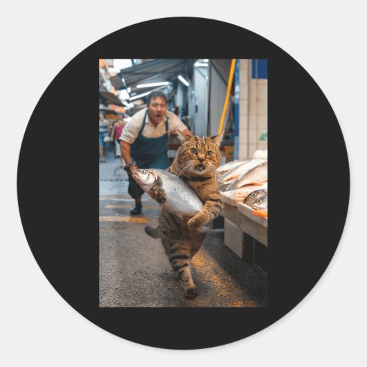 Funny Cat Stealing Fi-shirt Runder Aufkleber (Vorderseite)