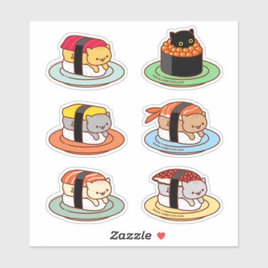 Funny Cat Stickers - SUSHI CATS 6-Pack Aufkleber (Blatt)
