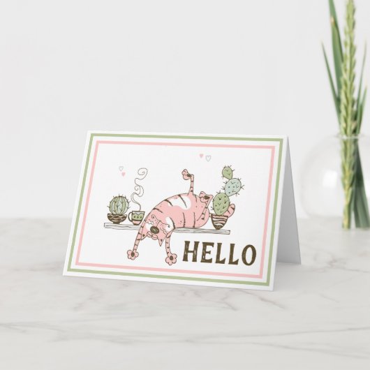 Funny Cat Stretching Blank Inside Grußkarte Karte (Vorderseite)