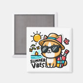 Funny Cat Summer Vibes Magnet (Vorderseite/Rückseite)