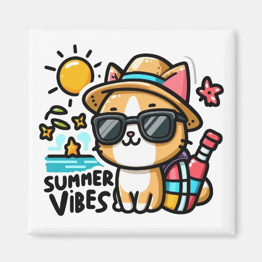 Funny Cat Summer Vibes Magnet (Vorne)