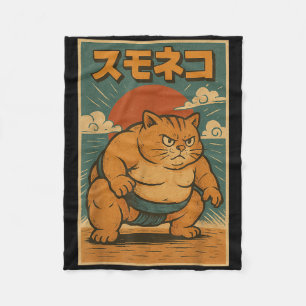 Funny Cat Sumo Wrestler Japanisch Kunst Anime Ukiy Fleecedecke