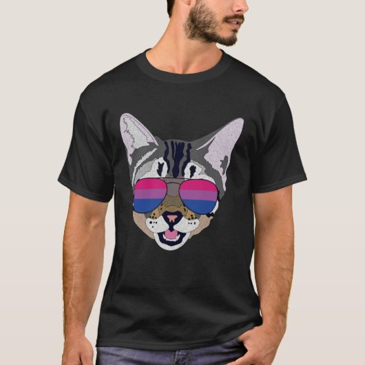 Funny Cat Sunglasses Bisexual Bi Pride Flag Gesche T-Shirt (Vorderseite)