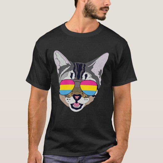 Funny Cat Sunglasses Pansexual Pride Flag Gift T-Shirt (Vorderseite)