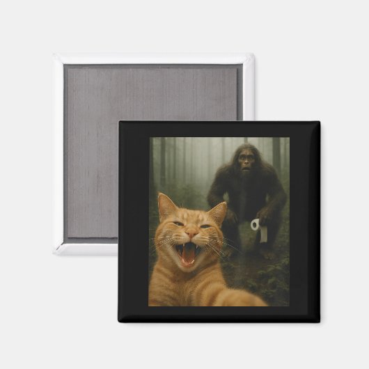 Funny Cat Surprised Happy Selfie With Bigfoot Sasq Magnet (Vorderseite/Rückseite)