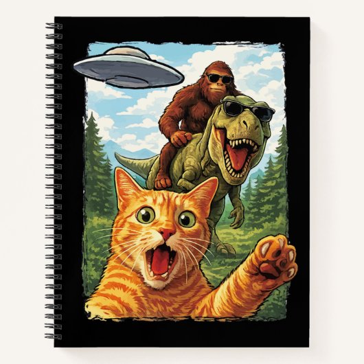 Funny Cat T-Rex Bigfoot UFO Selfie Alien Notebook Notizblock (Vorderseite)