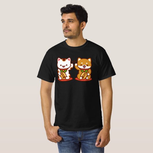 Funny Cat T - Shirt - Maneki-neko Hoch fünf (Vorne ganz)