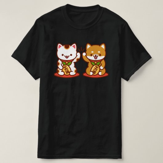Funny Cat T - Shirt - Maneki-neko Hoch fünf (Design vorne)