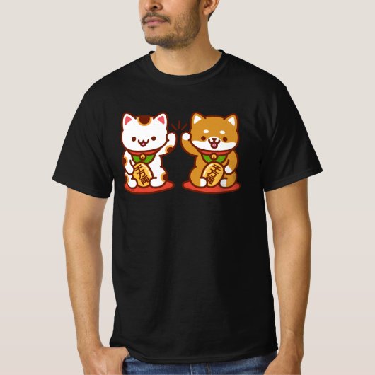 Funny Cat T - Shirt - Maneki-neko Hoch fünf (Vorderseite)