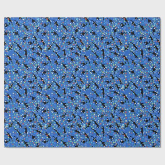 Funny Cat Tangle in Weihnachtslicht Geschenkpapier (Flach)