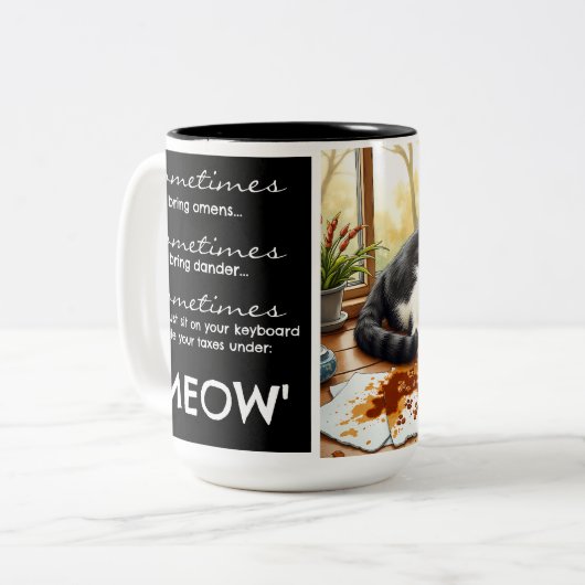 Funny Cat Tasse - "Filed Under MEOW" (Vorderseite Links)