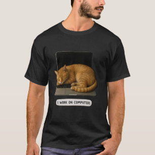 Funny Cat Tech Ich arbeite an Computern Lazy Cat L T-Shirt