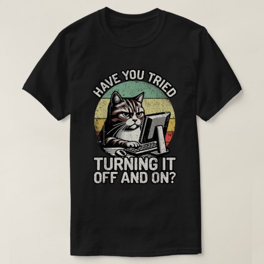 Funny Cat Tech Support Retro Computer Meme T-Shirt (Design vorne)