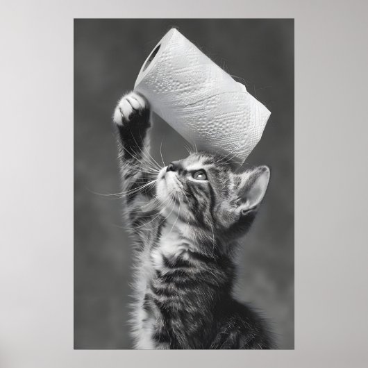 Funny Cat Toilet Paper Roll Art, Whimsical Poster (Vorne)