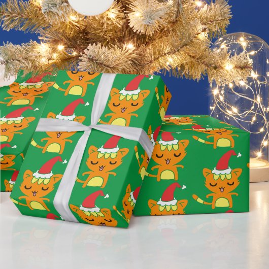Funny Cat Tragen Weihnachtsmannmütze Weihnachtskäf Geschenkpapier (Feiertage)