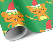 Funny Cat Tragen Weihnachtsmannmütze Weihnachtskäf Geschenkpapier (Rolleneckpunkt)