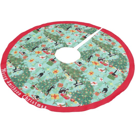 Funny Cat trifft Weihnachtsbaum Polyester Weihnachtsbaumdecke (Schrägansicht)