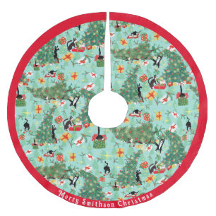 Funny Cat trifft Weihnachtsbaum Polyester Weihnachtsbaumdecke