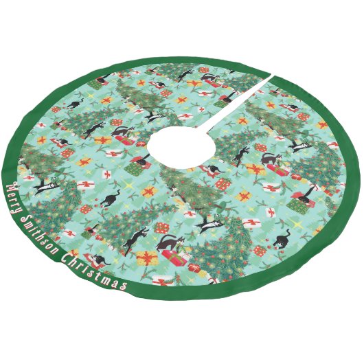 Funny Cat trifft Weihnachtsbaum Polyester Weihnachtsbaumdecke (Schrägansicht)