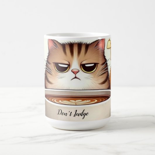 Funny Cat trinken riesige Tasse Kaffee. (Mittel)