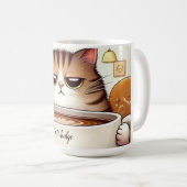 Funny Cat trinken riesige Tasse Kaffee. (VorderseiteRechts)