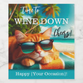 Funny Cat Tropical Beach Wine Label Weinetikett (Einzelnes Label)