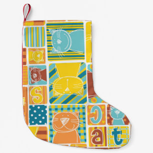 Funny Cat Tuch Flickwerk Tapete, abstrakte Naht Kleiner Weihnachtsstrumpf