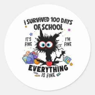 Funny Cat überlebte 100 Tage der Schule Es ist sch Runder Aufkleber