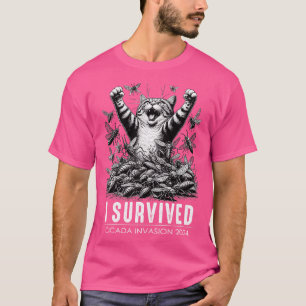 Funny Cat Überlebte Cicadas Insect Invasion 2024 T-Shirt