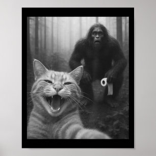 Funny Cat überrascht glücklich Selfie mit Bigfoot Poster