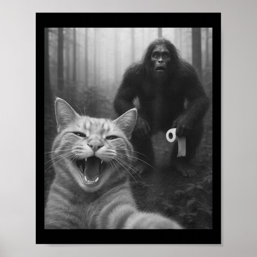 Funny Cat überrascht glücklich Selfie mit Bigfoot  Poster (Vorne)