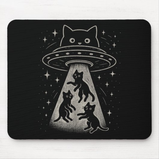 Funny Cat Ufo Niedlich Kitty Space Raumschiff Alie Mousepad (Vorne)
