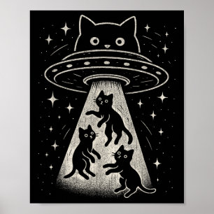 Funny Cat Ufo Niedlich Kitty Space Raumschiff Alie Poster