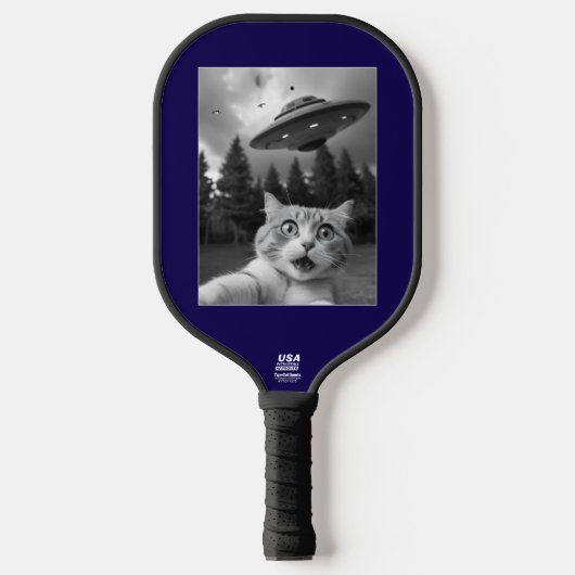 Funny Cat UFO Selfie Pickleball Schläger (Vorderseite)
