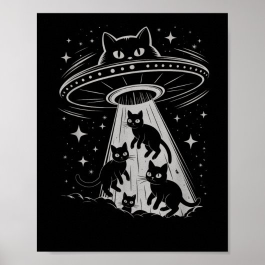 Funny Cat Ufo Spaceship Alien Galaxy Ästhetische Poster (Vorne)