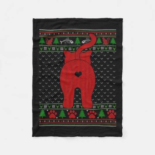 Funny Cat Ugly Christmas Sweater Familie Matching  Fleecedecke (Vorderseite)