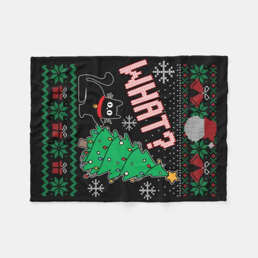 Funny Cat Ugly Christmas Sweater Feline Ugly Chris Fleecedecke (Vorderseite (Horizontal))