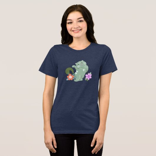 Funny Cat und Blume Tri-Blend Shirt (Vorderseite voll)