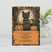 Funny Cat und Pumpkin Halloween Einladung (Stehend Vorderseite)