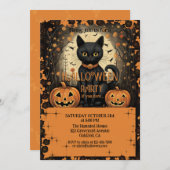 Funny Cat und Pumpkin Halloween Einladung (Vorne/Hinten)