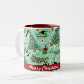 Funny Cat und The Christmas Tree Personalisiert Zweifarbige Tasse (Vorderseite Links)