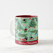 Funny Cat und The Christmas Tree Personalisiert Zweifarbige Tasse (Vorderseite Links)